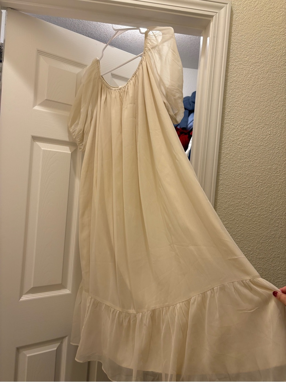 Women's Cream Dress with Puff Sleeves
